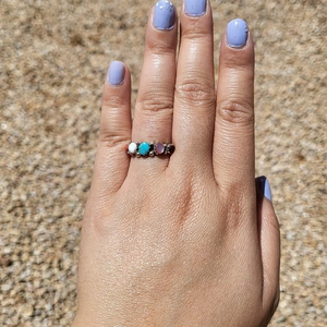 Native American Multi Stones Stud Ring, Handmade‎ Zuni Jewelry Size 5US